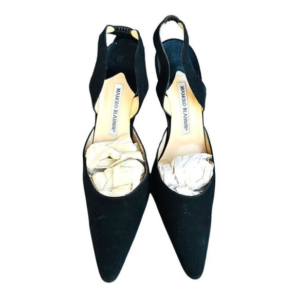 MANOLOL BLAHNIK Carolyne 70 Black Suede Slingback Pumps Heels Size 39.5 (US 9.5) - Picture 4 of 10